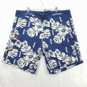 Maui Rippers Board Shorts Mens 42 Blue White Floral Drawstring